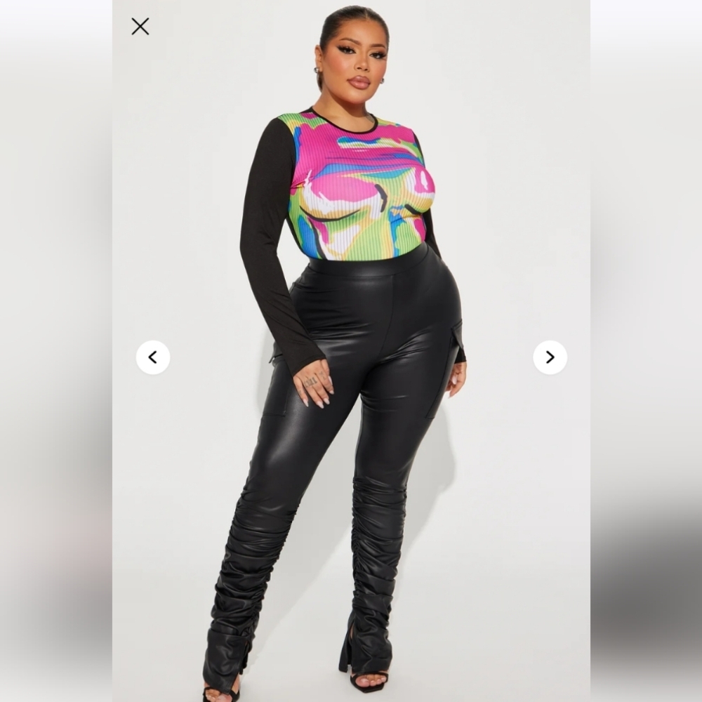 Fashion Nova Stacked Up Faux Leather Cargo Legging - Black Size 1X (NWOT)